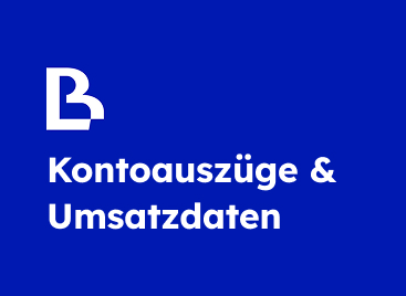 Blaues Kachel-Element mit Business Lounge Logo und dem Titel "Kontoauszüge & Umsatzdaten"